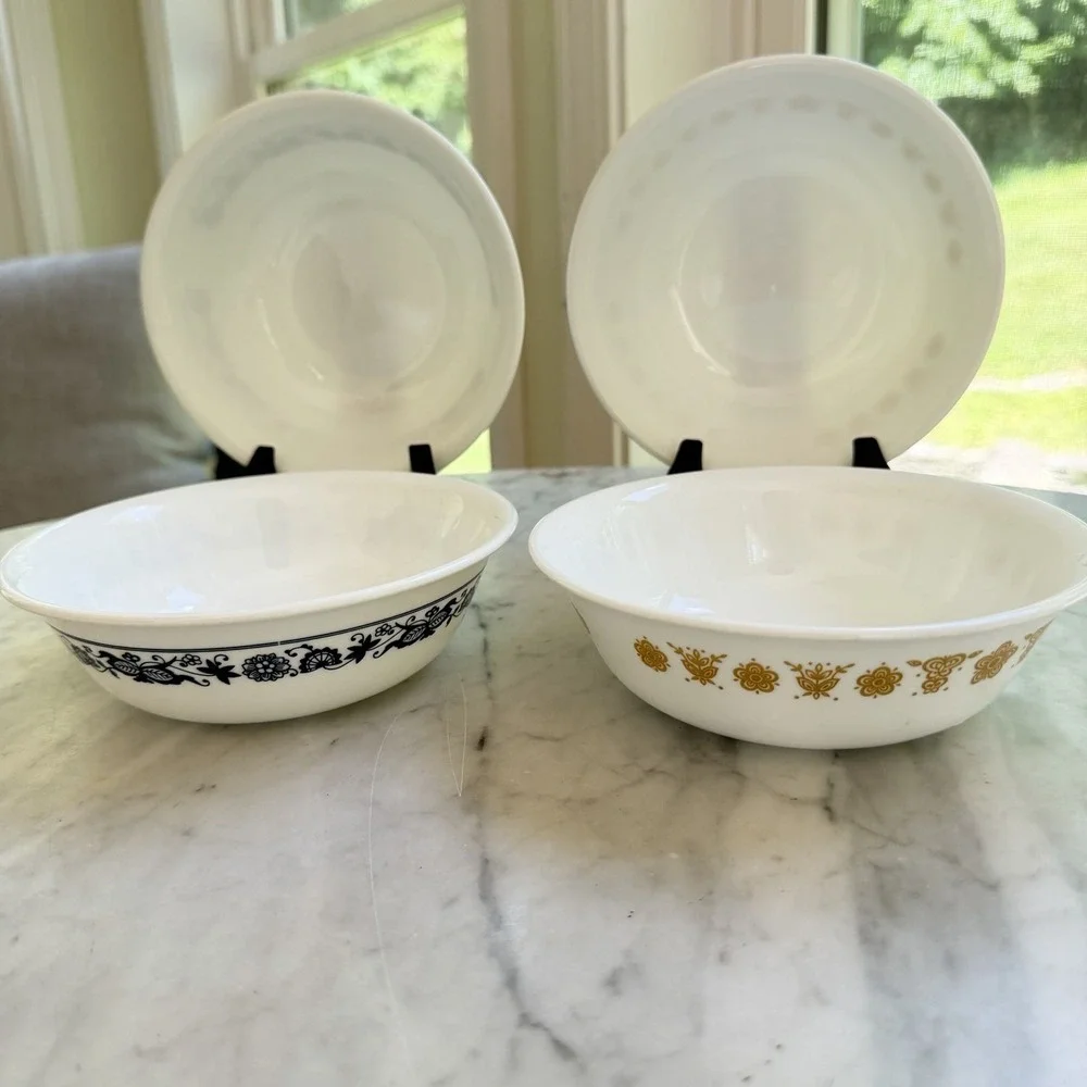 Vintage 70s Lot (4) Corelle Corning Old Town Blue Onion Cereal Soup Bowls 6.25